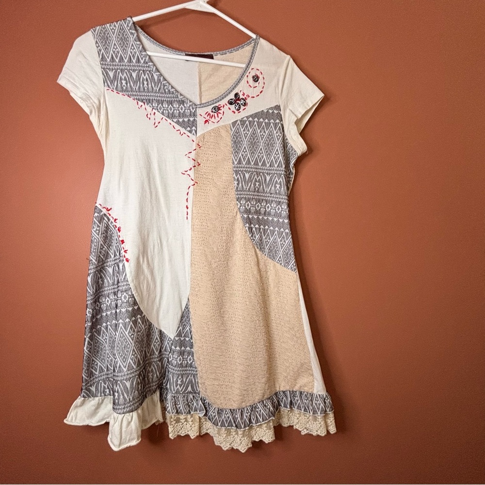 Boho Patchwork Dress With Geometric Patterns - image 1